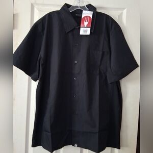 Chef Works Black Button Up Uniform Work Shirt Size Large